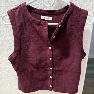 Madewell Burgundy Button Down Sleeveless Top